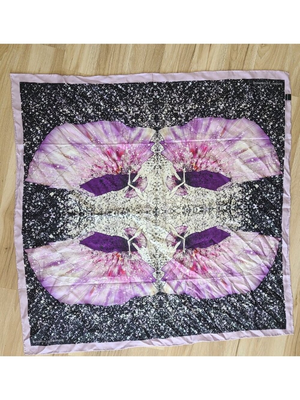 Pamella Roland Silk Scarf Purple Black White Pink Abstract Lady 34"